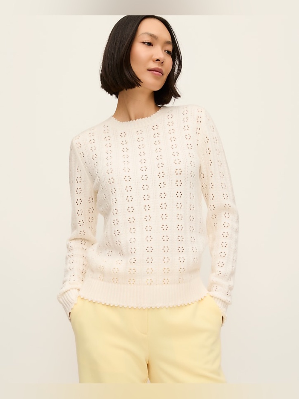EUC Ann Taylor Cozy Pointelle Ivory Sweater size large retails $60